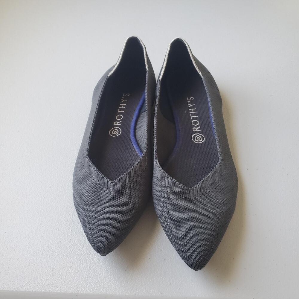 Rothys The Point Shoes Womens Size 10.5 Gray Knit Ballet Flats Washable Comfort